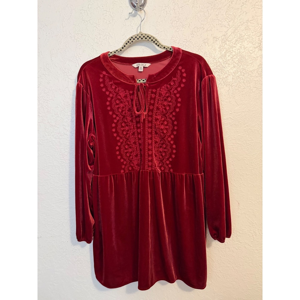 The Pioneer Woman Red Velvet Embroidered Tunic Top XXL Holiday Boho